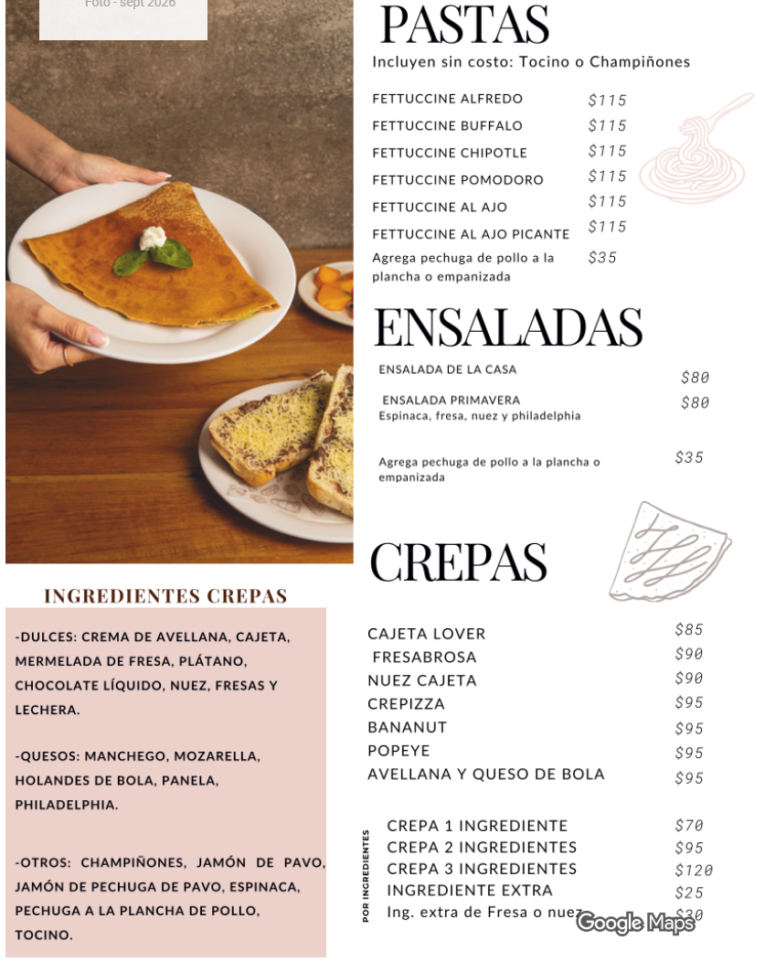 Pastas, ensaladas y crepas