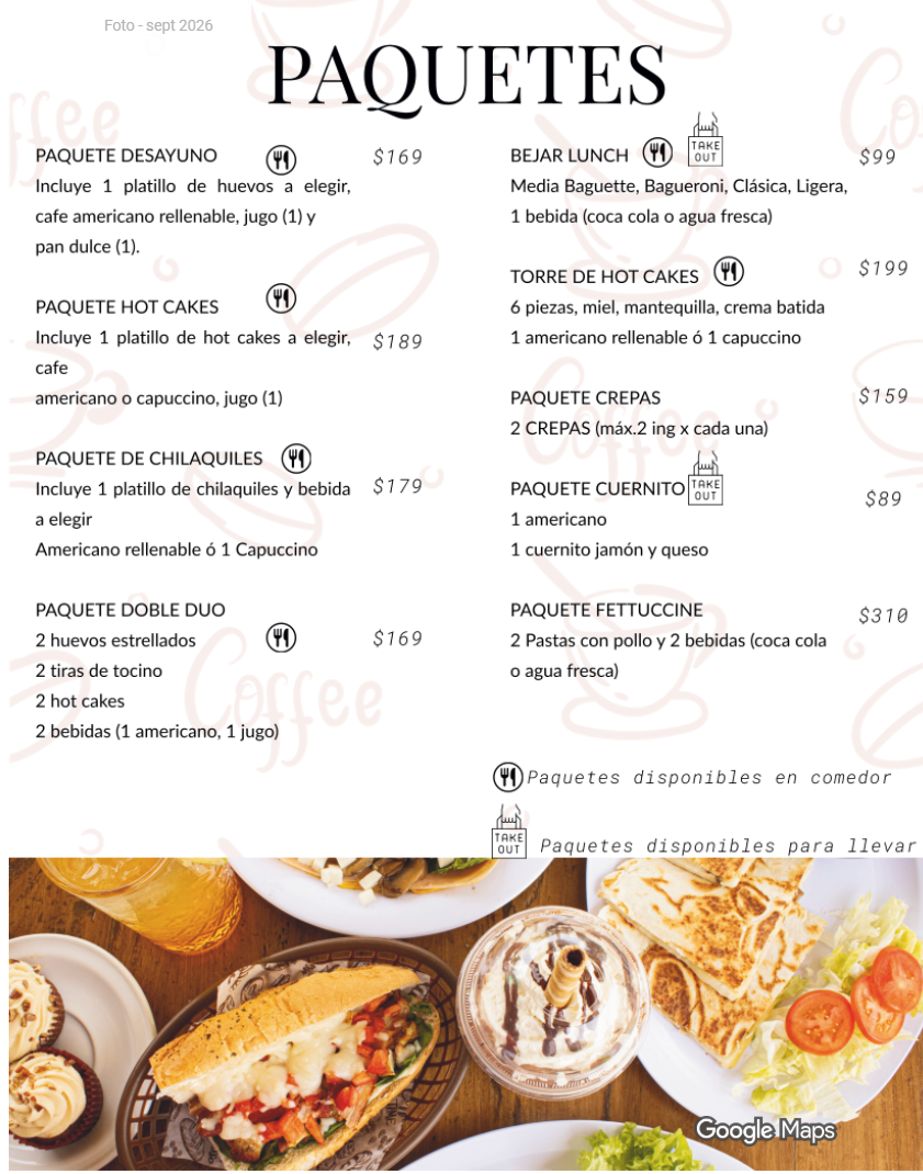 Paquetes de desayunos y comida